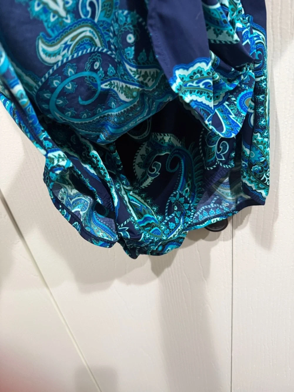Lands' End Women Slender Surplice Blue Paisley Tunic One Piece Swimsuit 16D NWOT